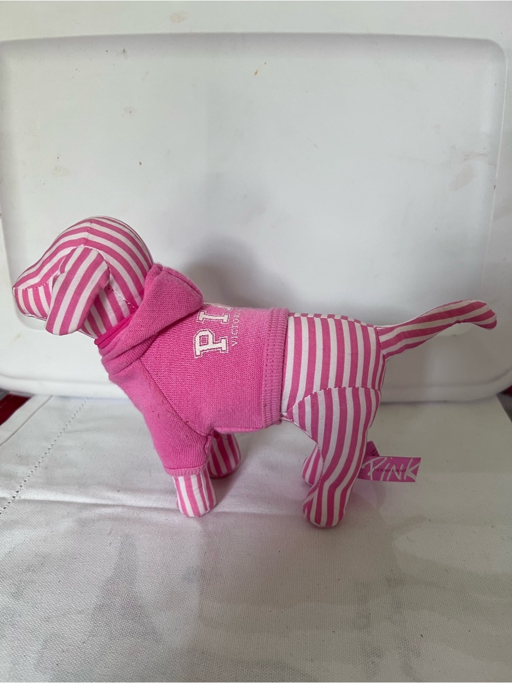 Victoria’s Secret PINK Striped Plush Dog Hoodie Stuffed Animal Collectible - Picture 1 of 5